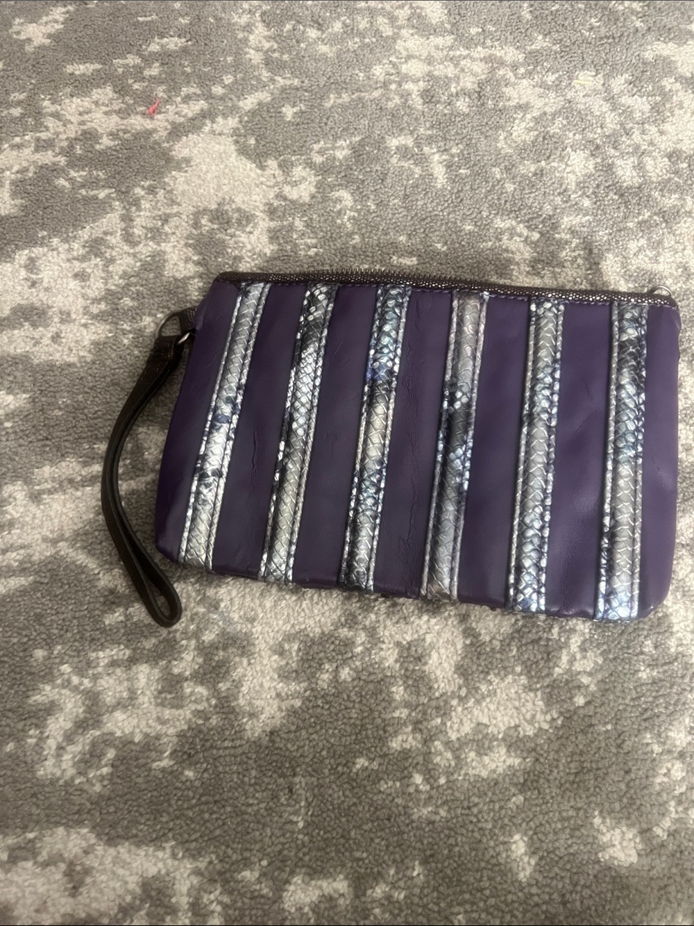 Vera Wang Purple Wristlet Clutch with Silver Snake-Effect Stripes